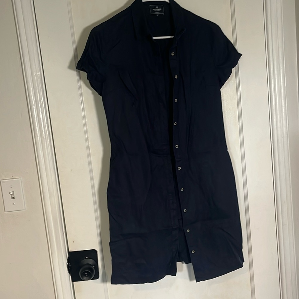 Navy linen dress with pockets